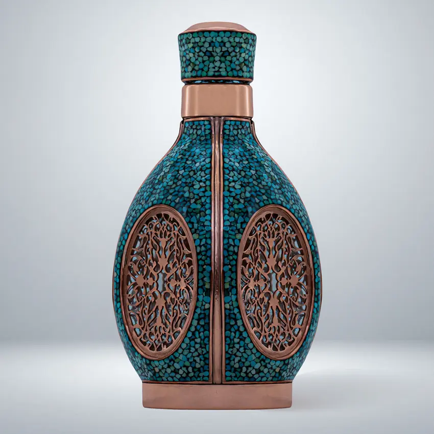 Drink-Bottle,-Turquoise-Inlaid-on-Copper