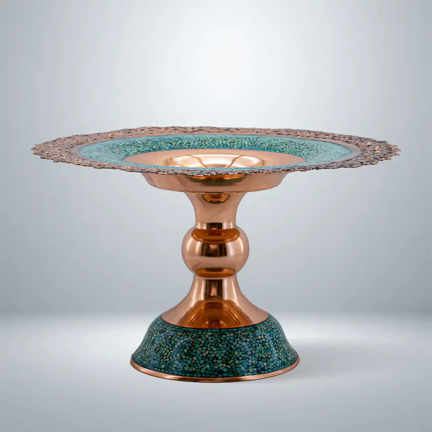 Pastry-Serving-Dish,-Turquoise-Inlaid-on-Copper