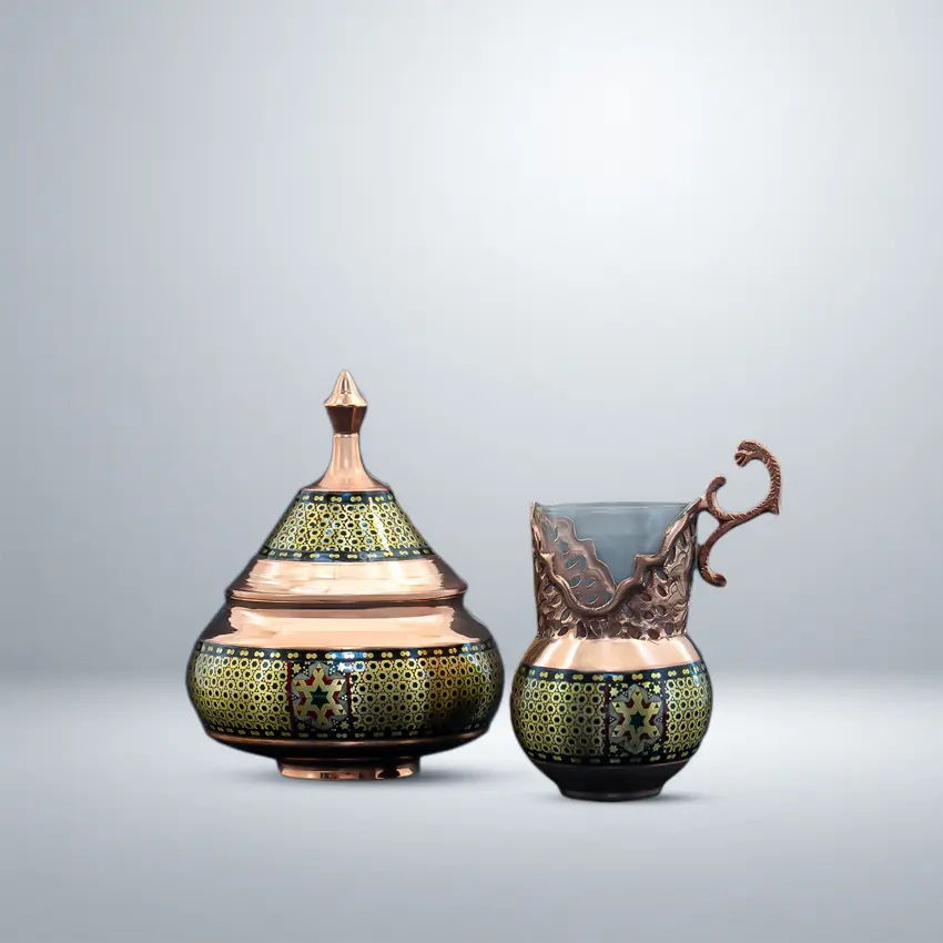 Pitcher-and-Glass-Set,-Khatamkari-on-Copper2