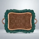Turquoise-Inlaid-Tray-on-Copper,-Round-and-Rectangular-Models